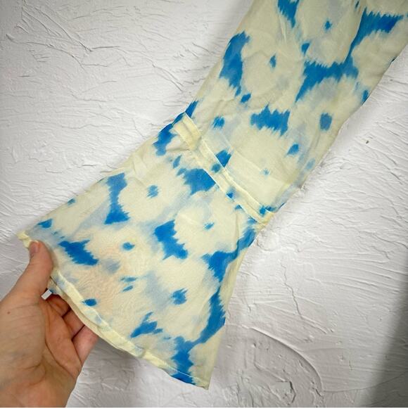 Jenny Han Yellow Blue Silk Beaded Boho Tunic Womens S Beachy Sheer Long Sleeve - Picture 3 of 11